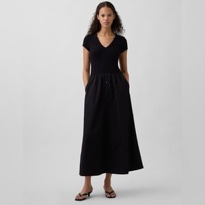 NWT Gap Mixed Media Black Midi Dress Petite Small